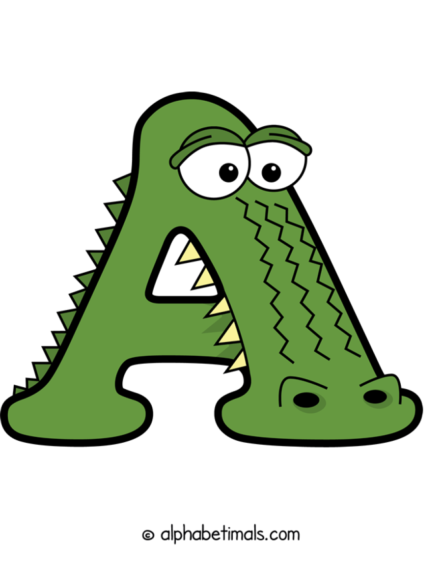 A animal word art spelling A with Alphabetimals - cartoon alphabet animals