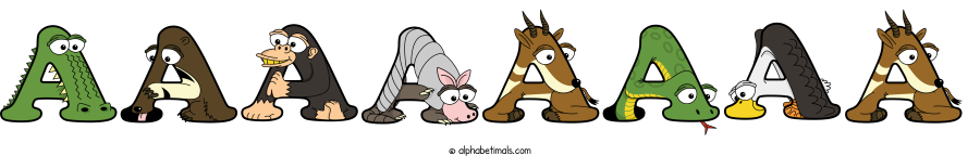 Aaaaaaaa animal word art spelling Aaaaaaaa with Alphabetimals - cartoon alphabet animals