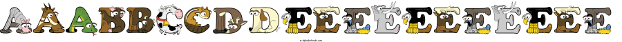 Aaabbccddeeeeeeeeeee animal word art spelling Aaabbccddeeeeeeeeeee with Alphabetimals - cartoon alphabet animals