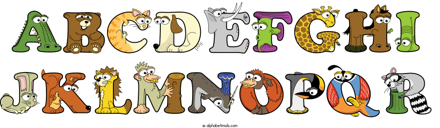 Abcdefghi Jklmnopqr animal word art spelling Abcdefghi Jklmnopqr with Alphabetimals - cartoon alphabet animals
