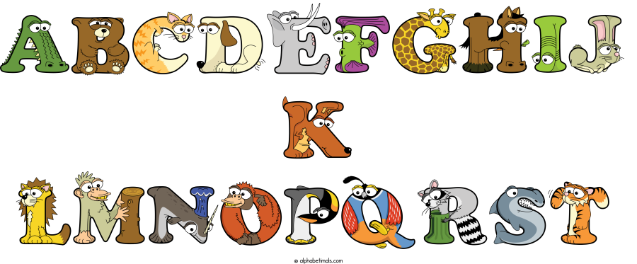 Abcdefghij-k-lmnopqrst animal word art spelling Abcdefghij-k-lmnopqrst with Alphabetimals - cartoon alphabet animals