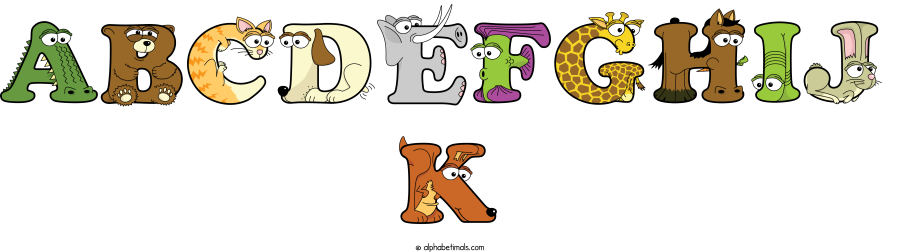 Abcdefghij-k animal word art spelling Abcdefghij-k with Alphabetimals - cartoon alphabet animals