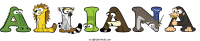 alliana spelled using animal alphabet letters