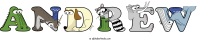 andrew spelled using animal alphabet letters