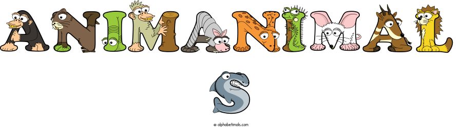 Animanimal S animal word art spelling Animanimal S with Alphabetimals - cartoon alphabet animals