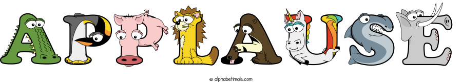 Applause animal word art spelling Applause with Alphabetimals - cartoon alphabet animals