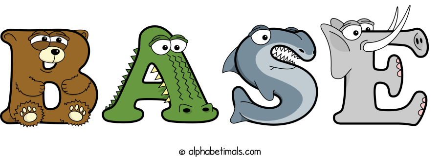 Base animal word art spelling Base with Alphabetimals - cartoon alphabet animals