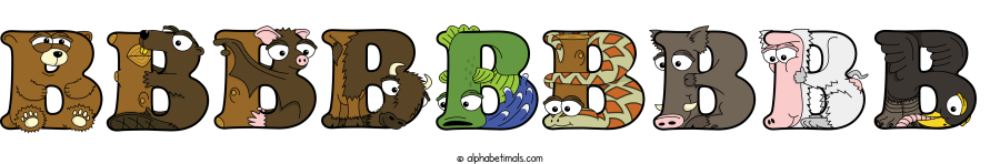 Bbbbbbbbb animal word art spelling Bbbbbbbbb with Alphabetimals - cartoon alphabet animals