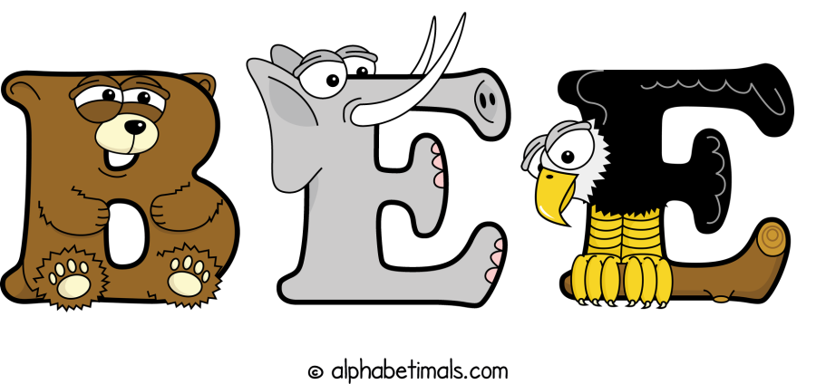 Bee animal word art spelling Bee with Alphabetimals - cartoon alphabet animals