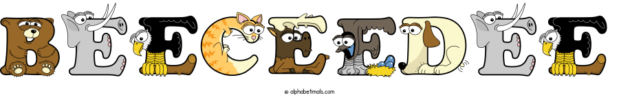Beeceedee animal word art spelling Beeceedee with Alphabetimals - cartoon alphabet animals