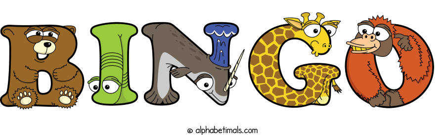 Bingo animal word art spelling Bingo with Alphabetimals - cartoon alphabet animals