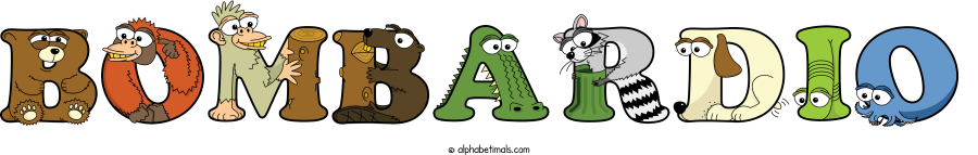 Bombardio animal word art spelling Bombardio with Alphabetimals - cartoon alphabet animals