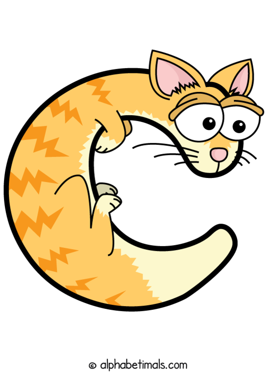 C animal word art spelling C with Alphabetimals - cartoon alphabet animals