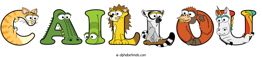 Caillou animal word art spelling Caillou with Alphabetimals - cartoon alphabet animals