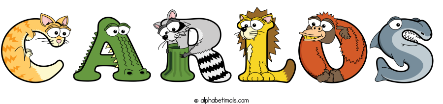 Carlos animal word art spelling Carlos with Alphabetimals - cartoon alphabet animals