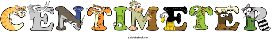 Centimeter animal word art spelling Centimeter with Alphabetimals - cartoon alphabet animals