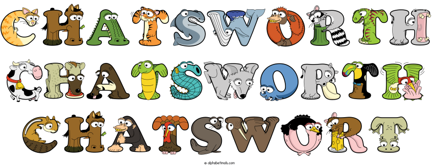 Chatsworth Chatsworth Chatswort animal word art spelling Chatsworth Chatsworth Chatswort with Alphabetimals - cartoon alphabet animals
