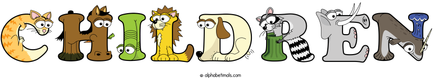 Children animal word art spelling Children with Alphabetimals - cartoon alphabet animals