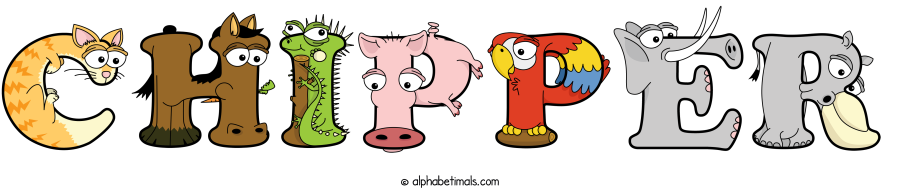 Chipper animal word art spelling Chipper with Alphabetimals - cartoon alphabet animals