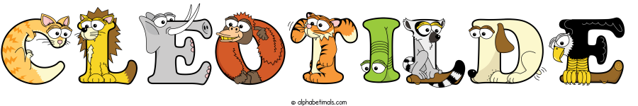 Cleotilde animal word art spelling Cleotilde with Alphabetimals - cartoon alphabet animals