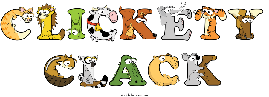 Clickety Clack animal word art spelling Clickety Clack with Alphabetimals - cartoon alphabet animals