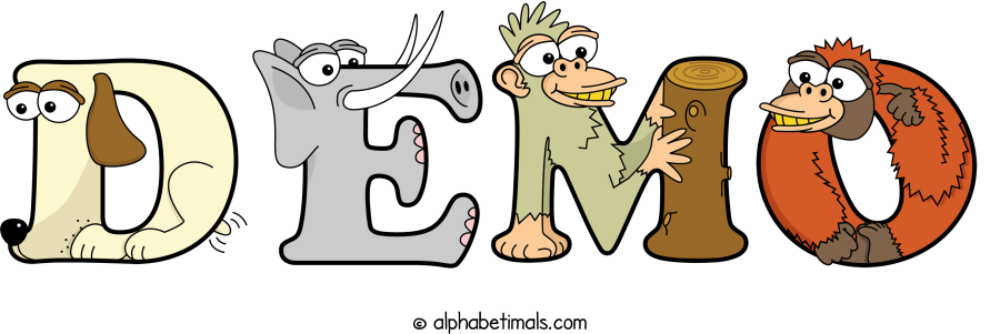 Demo animal word art spelling Demo with Alphabetimals - cartoon alphabet animals