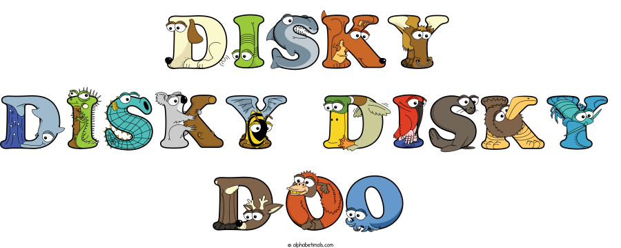 Disky Disky Disky Doo animal word art spelling Disky Disky Disky Doo with Alphabetimals - cartoon alphabet animals