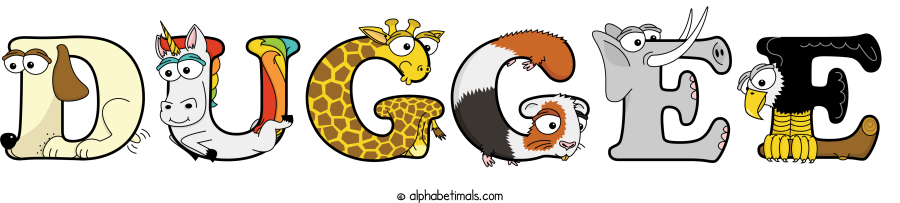 Duggee animal word art spelling Duggee with Alphabetimals - cartoon alphabet animals