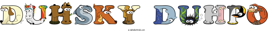 Duhsky Duhpo animal word art spelling Duhsky Duhpo with Alphabetimals - cartoon alphabet animals