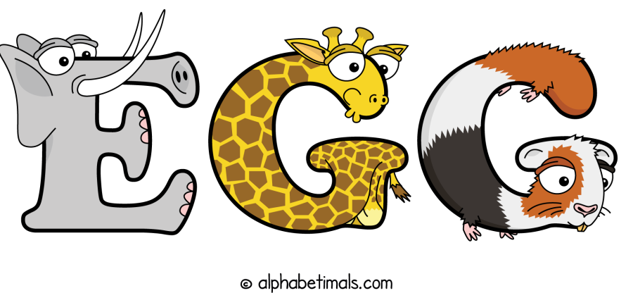 Egg animal word art spelling Egg with Alphabetimals - cartoon alphabet animals
