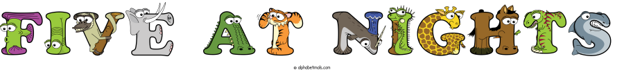 Five At Nights animal word art spelling Five At Nights with Alphabetimals - cartoon alphabet animals