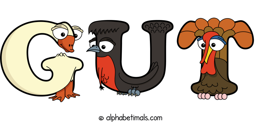 Gut animal word art spelling Gut with Alphabetimals - cartoon alphabet animals