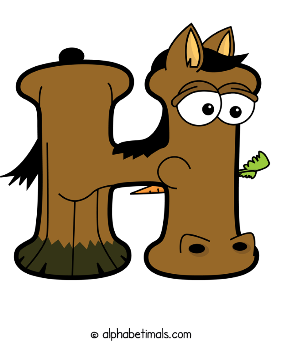 H animal word art spelling H with Alphabetimals - cartoon alphabet animals
