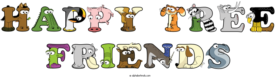 Happy Tree Friends animal word art spelling Happy Tree Friends with Alphabetimals - cartoon alphabet animals