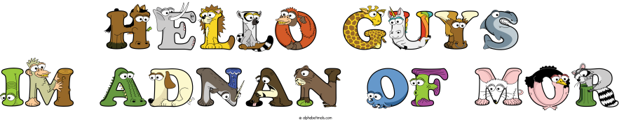 Hello-guys-im-adnan-of-mor animal word art spelling Hello-guys-im-adnan-of-mor with Alphabetimals - cartoon alphabet animals