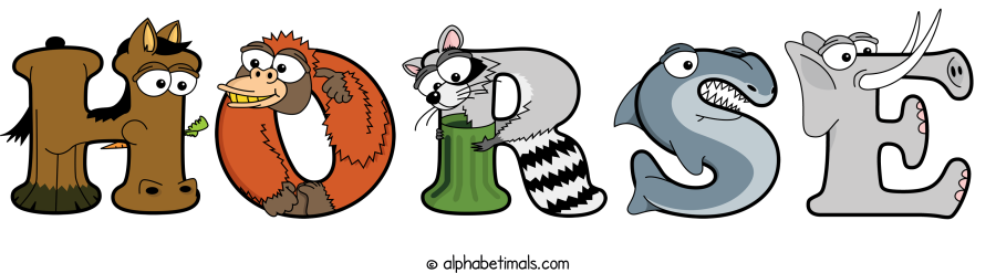 Horse animal word art spelling Horse with Alphabetimals - cartoon alphabet animals