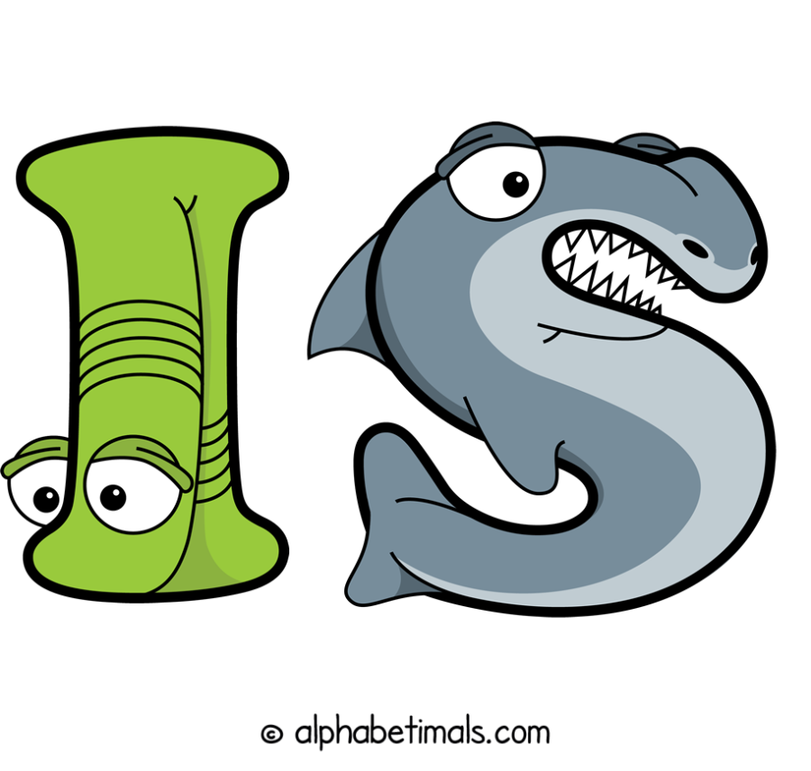 Is animal word art spelling Is with Alphabetimals - cartoon alphabet animals