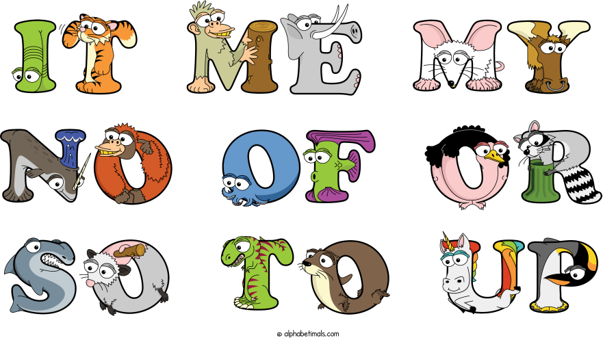 It Me My No Of Or So To Up animal word art spelling It Me My No Of Or So To Up with Alphabetimals - cartoon alphabet animals