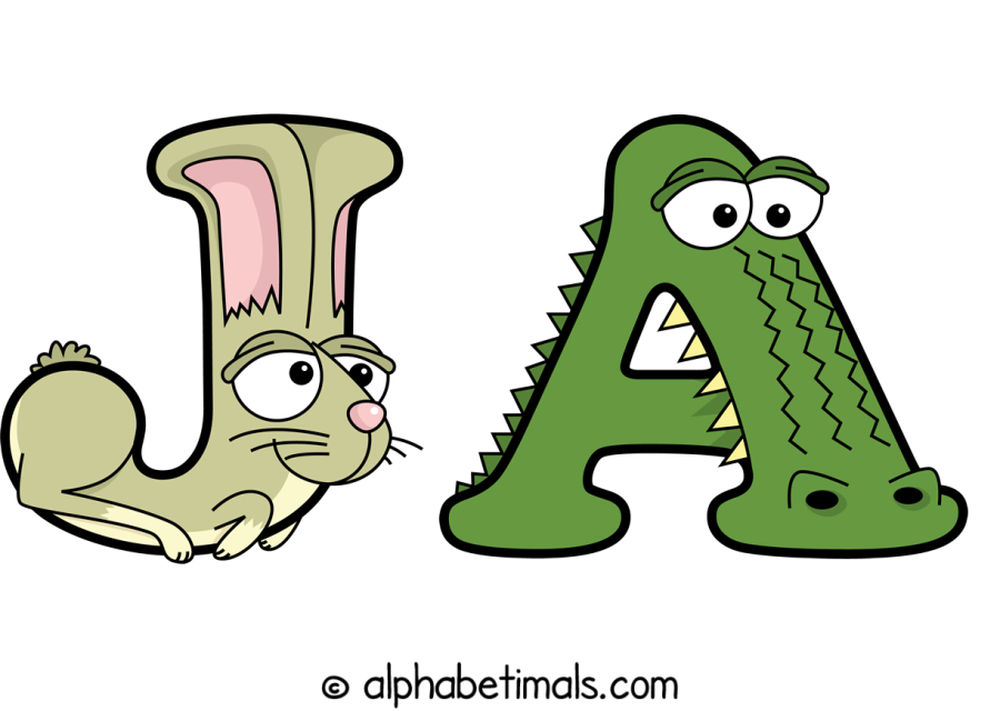 Ja animal word art spelling Ja with Alphabetimals - cartoon alphabet animals