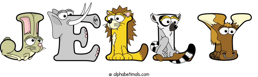 Jelly animal word art spelling Jelly with Alphabetimals - cartoon alphabet animals