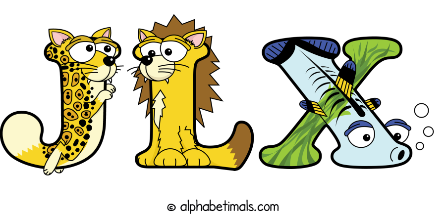 Jlx animal word art spelling Jlx with Alphabetimals - cartoon alphabet animals