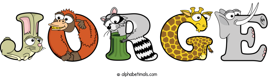 Jorge animal word art spelling Jorge with Alphabetimals - cartoon alphabet animals
