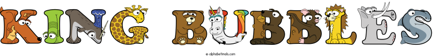King Bubbles animal word art spelling King Bubbles with Alphabetimals - cartoon alphabet animals