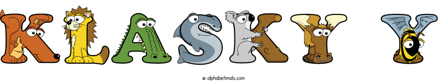 Klasky Y animal word art spelling Klasky Y with Alphabetimals - cartoon alphabet animals