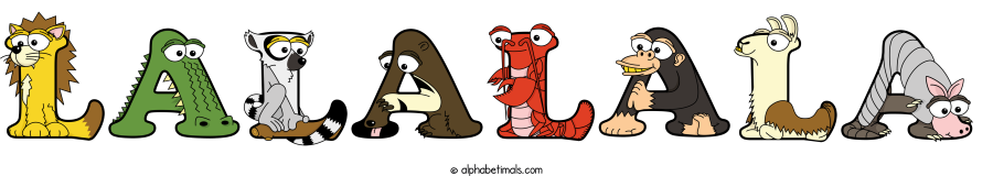 Lalalala animal word art spelling Lalalala with Alphabetimals - cartoon alphabet animals