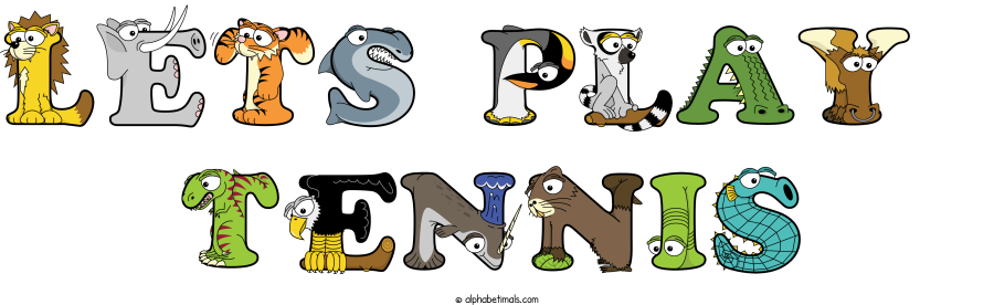 Lets Play  Tennis animal word art spelling Lets Play  Tennis with Alphabetimals - cartoon alphabet animals