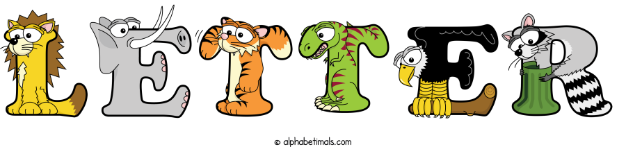 Letter animal word art spelling Letter with Alphabetimals - cartoon alphabet animals