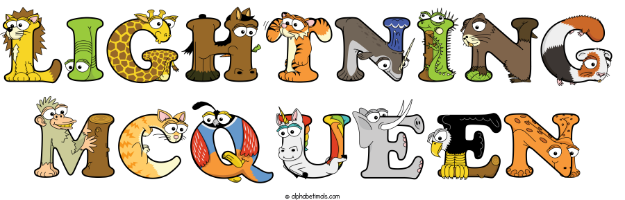 Lightning Mcqueen animal word art spelling Lightning Mcqueen with Alphabetimals - cartoon alphabet animals