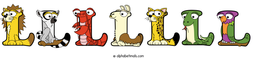 Lllllll animal word art spelling Lllllll with Alphabetimals - cartoon alphabet animals
