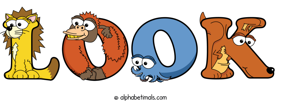 Look animal word art spelling Look with Alphabetimals - cartoon alphabet animals
